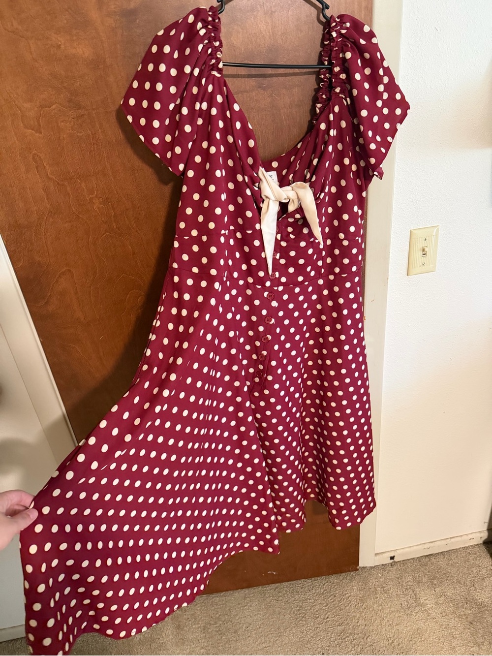 ✨ 2/$25 or 3/$30 SALE - 
Unique Vintage Burgundy and Cream Polka Dot Dress pinup